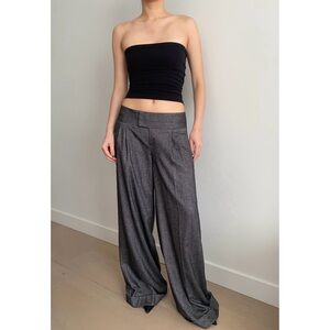 Vintage y2k low rise pleated trouser wide leg pant black herringbone